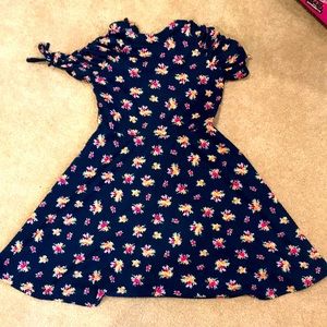 Turtleneck dress with orange and pink flowers